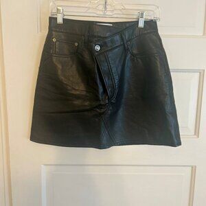AGOLDE Los Angeles Recycled Leather Mini Skirt, Black, Size 28 (US 6)